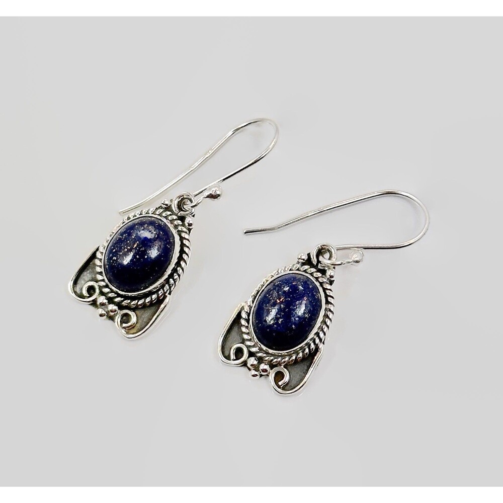 Lapis Earrings, Sterling Silver, Pierced, Blue Stone, Dangle Earrings